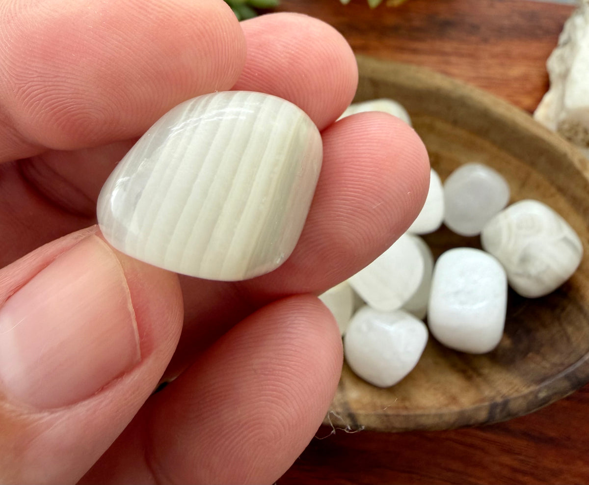 White Aragonite Tumbled Stone Medium