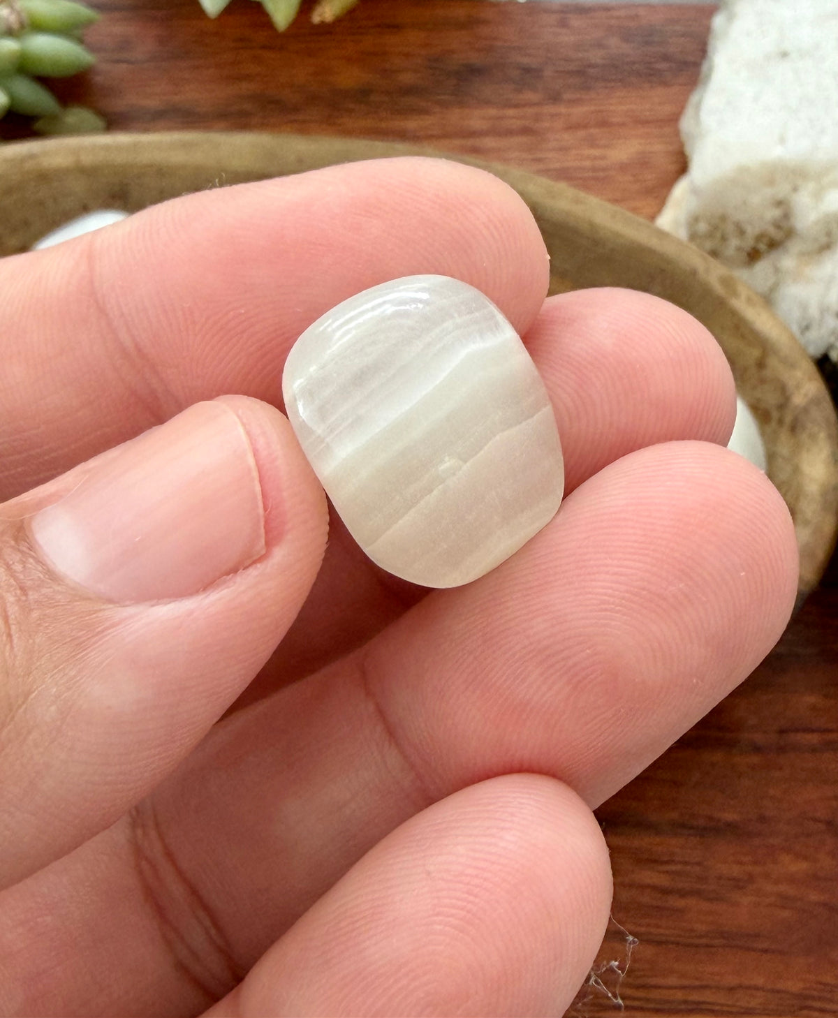 White Aragonite Tumbled Stone Medium