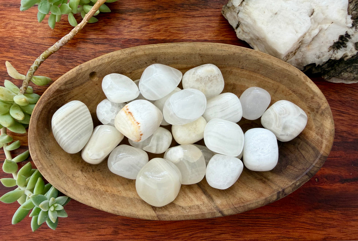 White Aragonite Tumbled Stone Medium